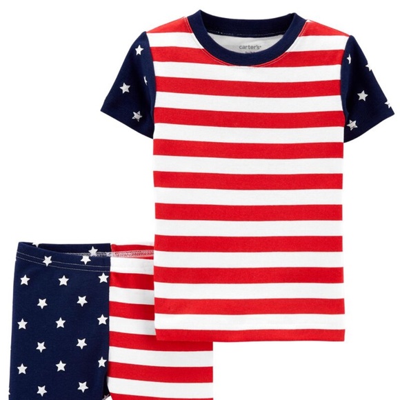 NEW Carter's 2-Piece American Flag 4th July 100% Cotton  Summer  Snug Fit PJs Pa - Picture 1 of 4